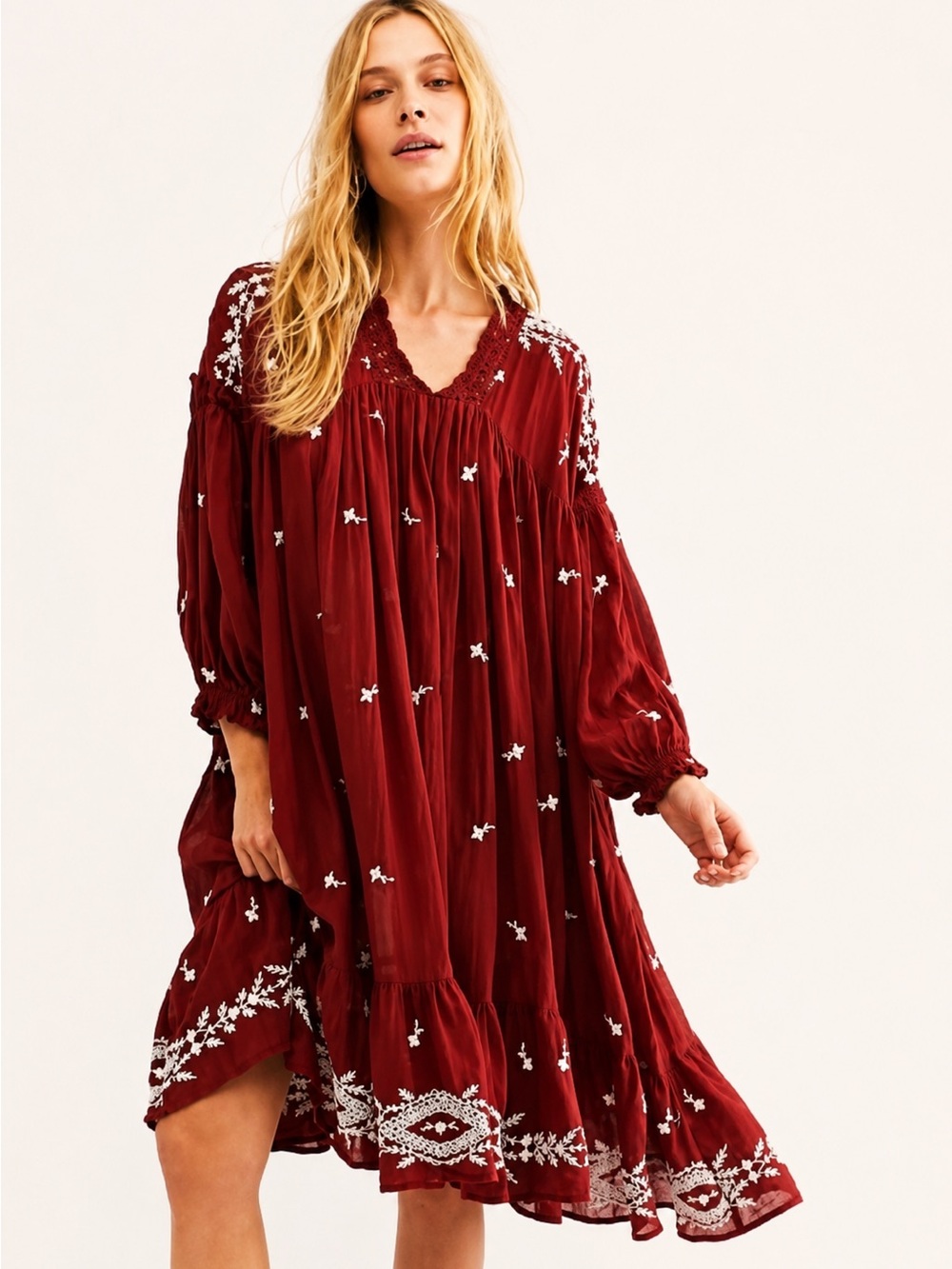 Free People Lavender Fields Embroidered Dress XS Rust Boho